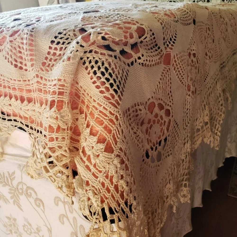Handmade Beige Crochet Bedspread